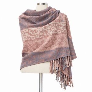 Calzeat Scotland Damask Fringe Wrap Shawl Pink Blue Jacquard 41x54